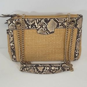 Nine West Wicker Purse with Faux Snake Skin Trims
